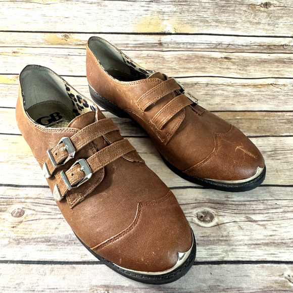 Gianni Bini Womens Cognac Brown Leather Monk Strap Wingtip Oxford Shoes 9M - Picture 3 of 11